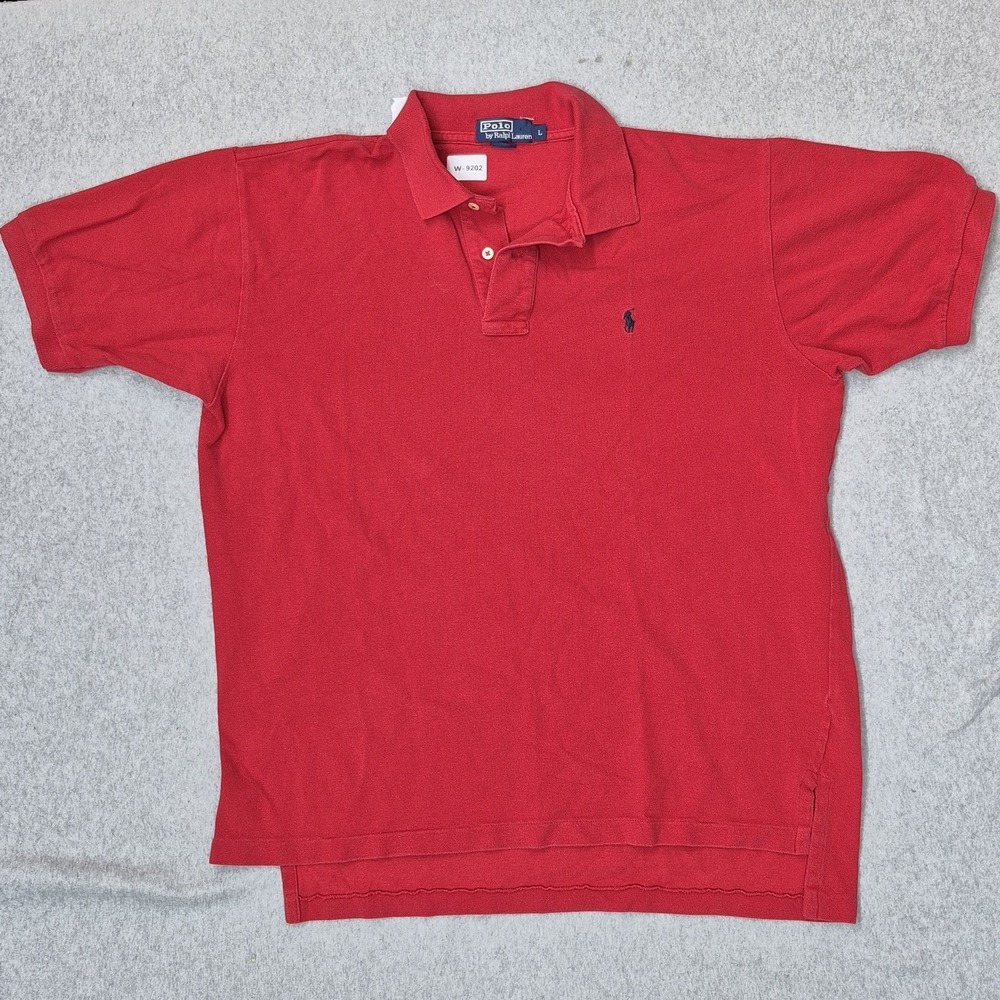 Polo By Ralph Lauren Men Polo L Red Embroidered Button Logo Short Sleeve